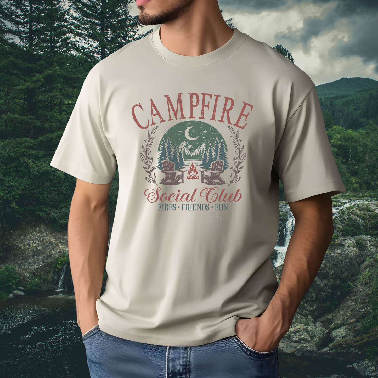 Campfire Social Club on Oatmeal Heather Tee