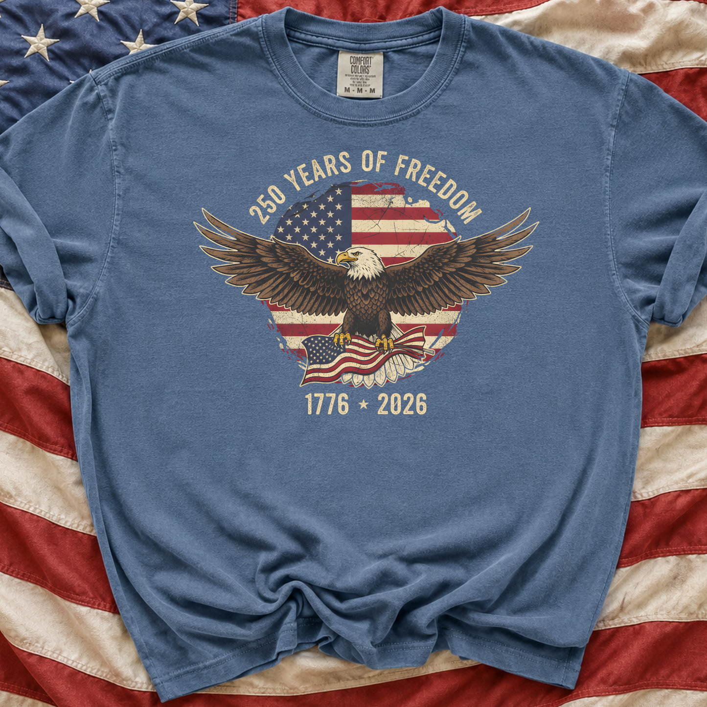 USA 250 Eagle on Washed Denim Tee