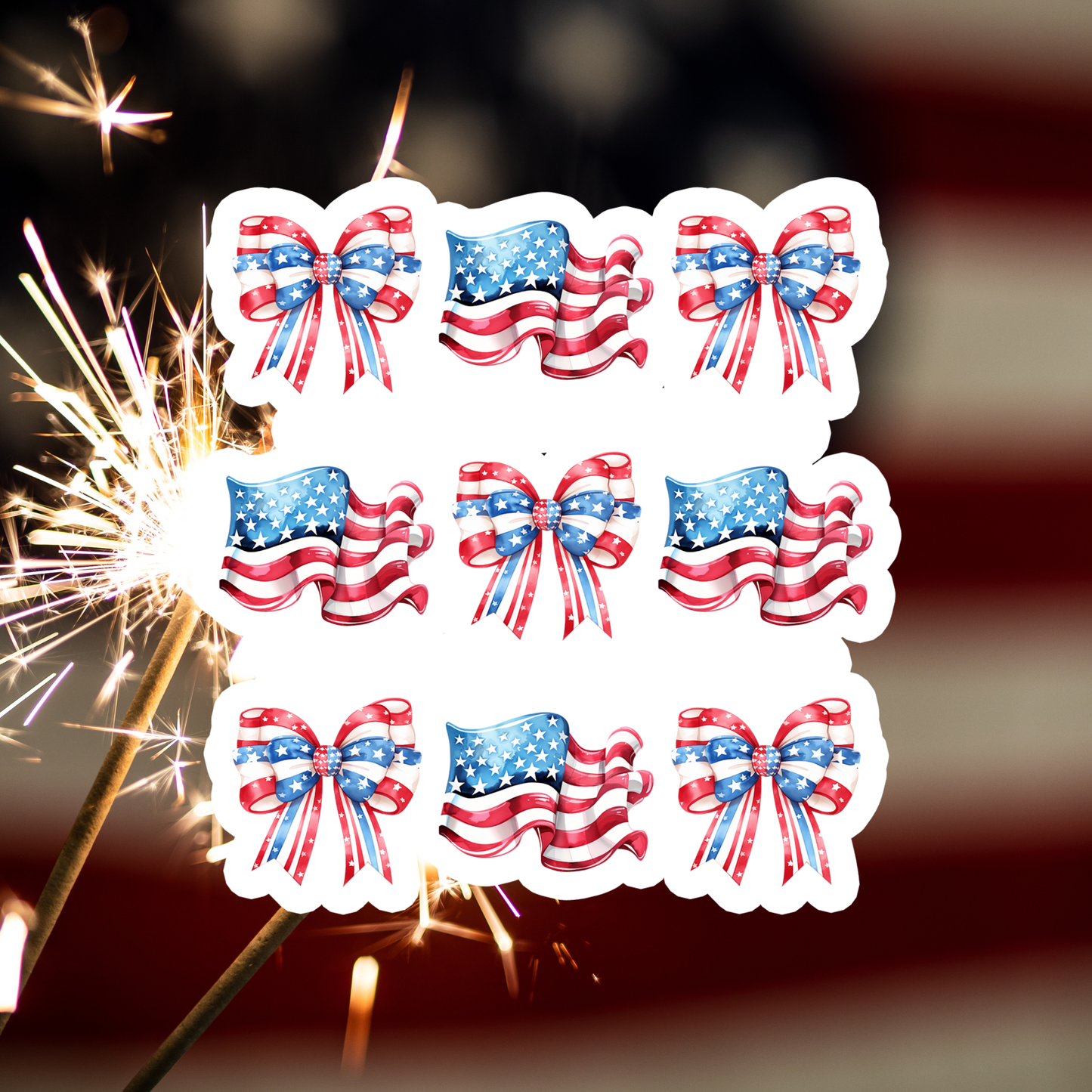 Patriotic Waterproof Vinyl Sticker - Flags & Bows