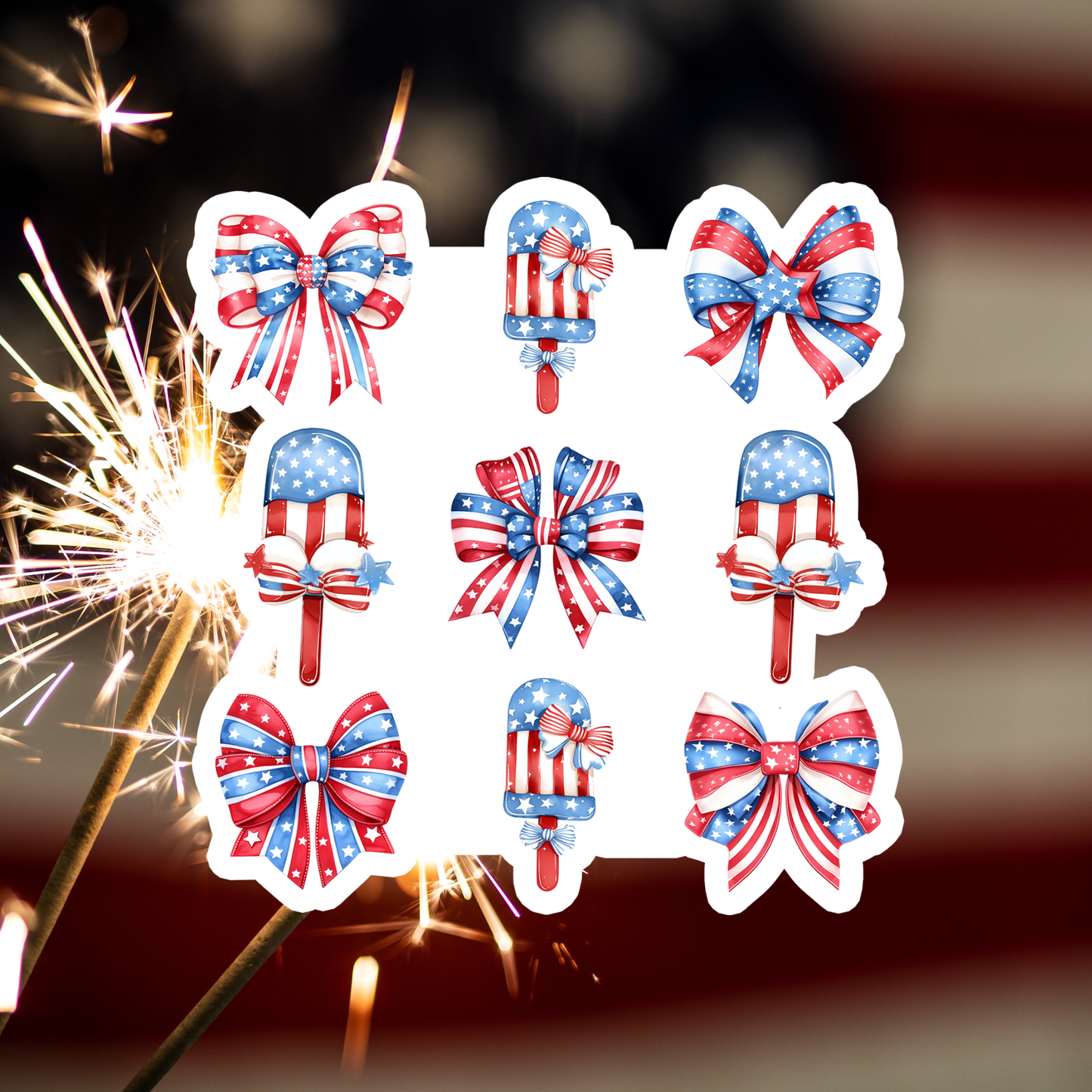Patriotic Waterproof Vinyl Sticker - Popsicles & Bows