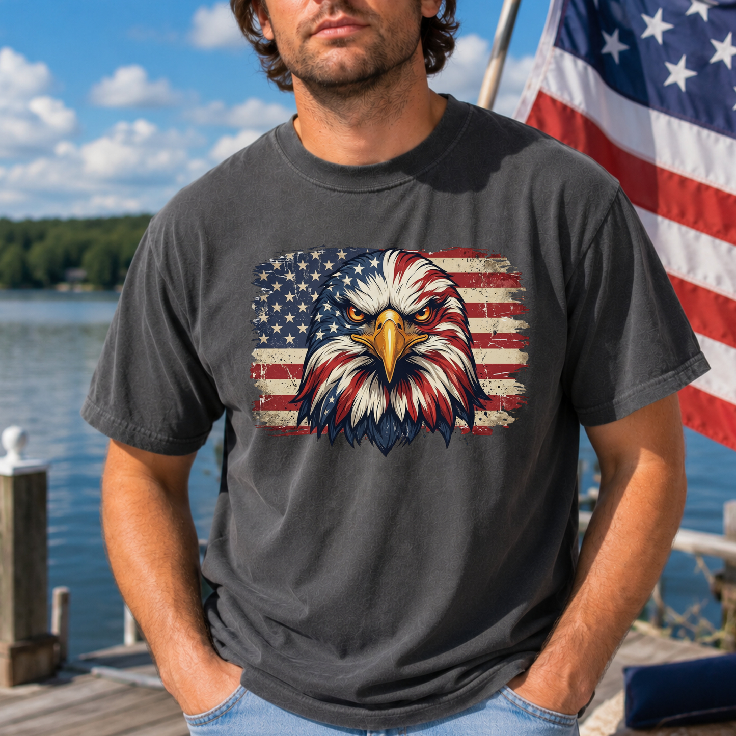 Eagle / Flag on Pepper Tee