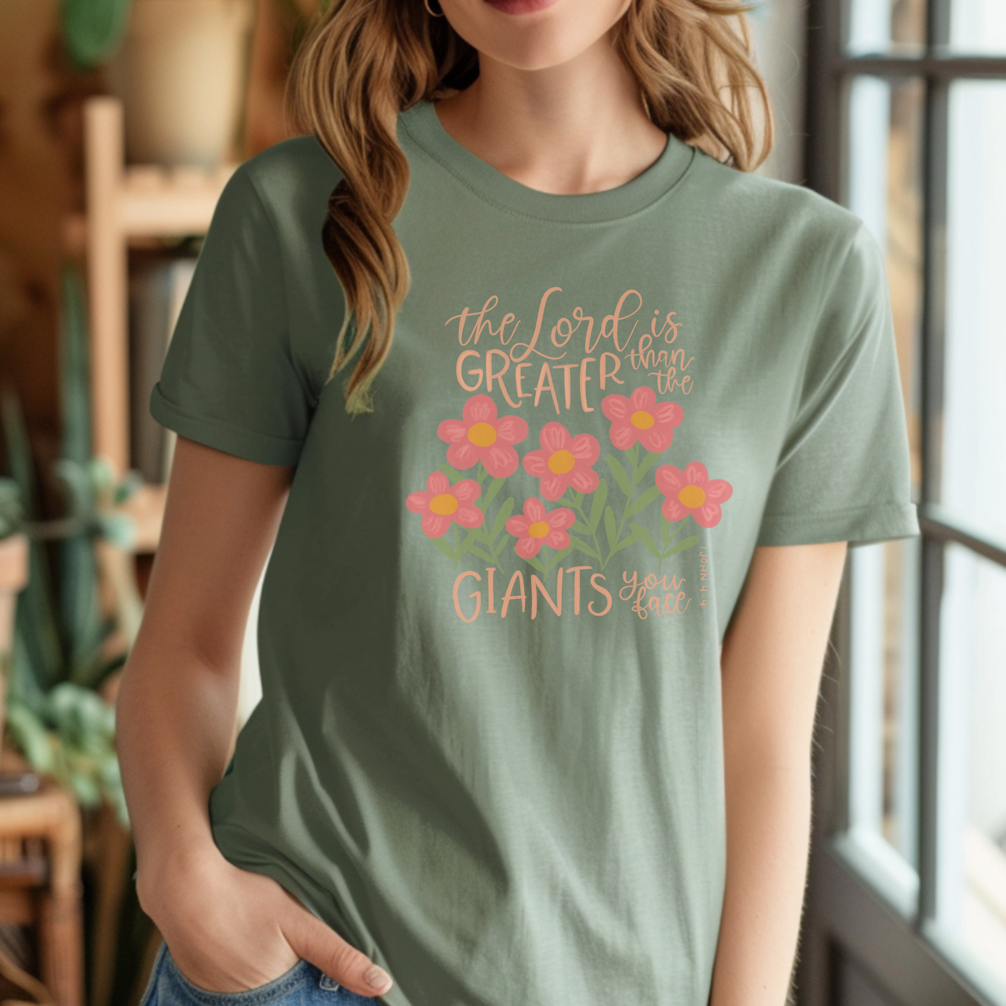 The Lord is Greater I John 4:4 Tee in Bay Tee