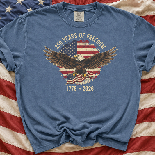 USA 250 Eagle on Washed Denim Tee