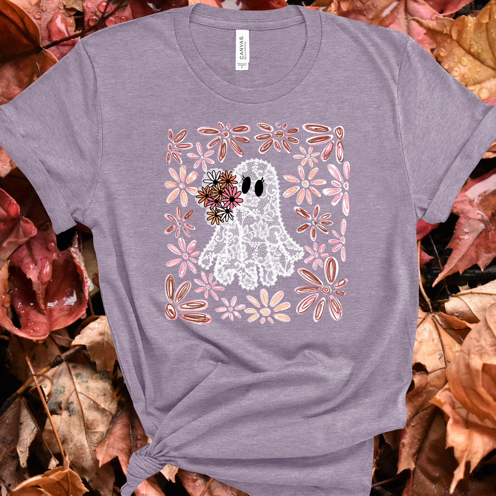 Lace Ghost on Purple Heather Tee