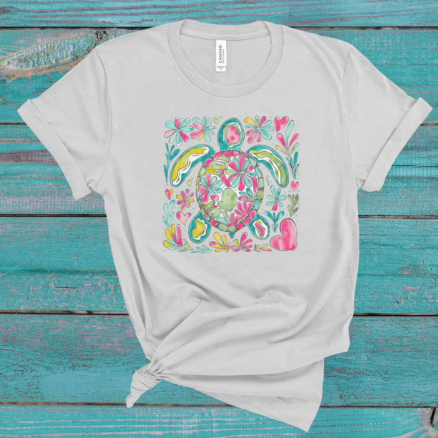 Colorful Sea Turtle on Athletic Heather