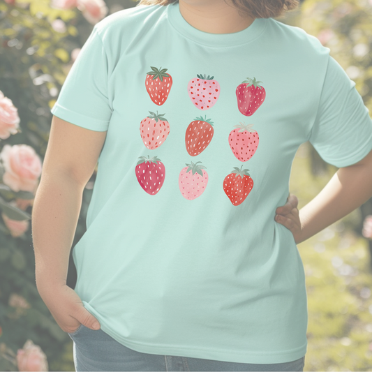 Strawberries on Ice Blue Heather Tee