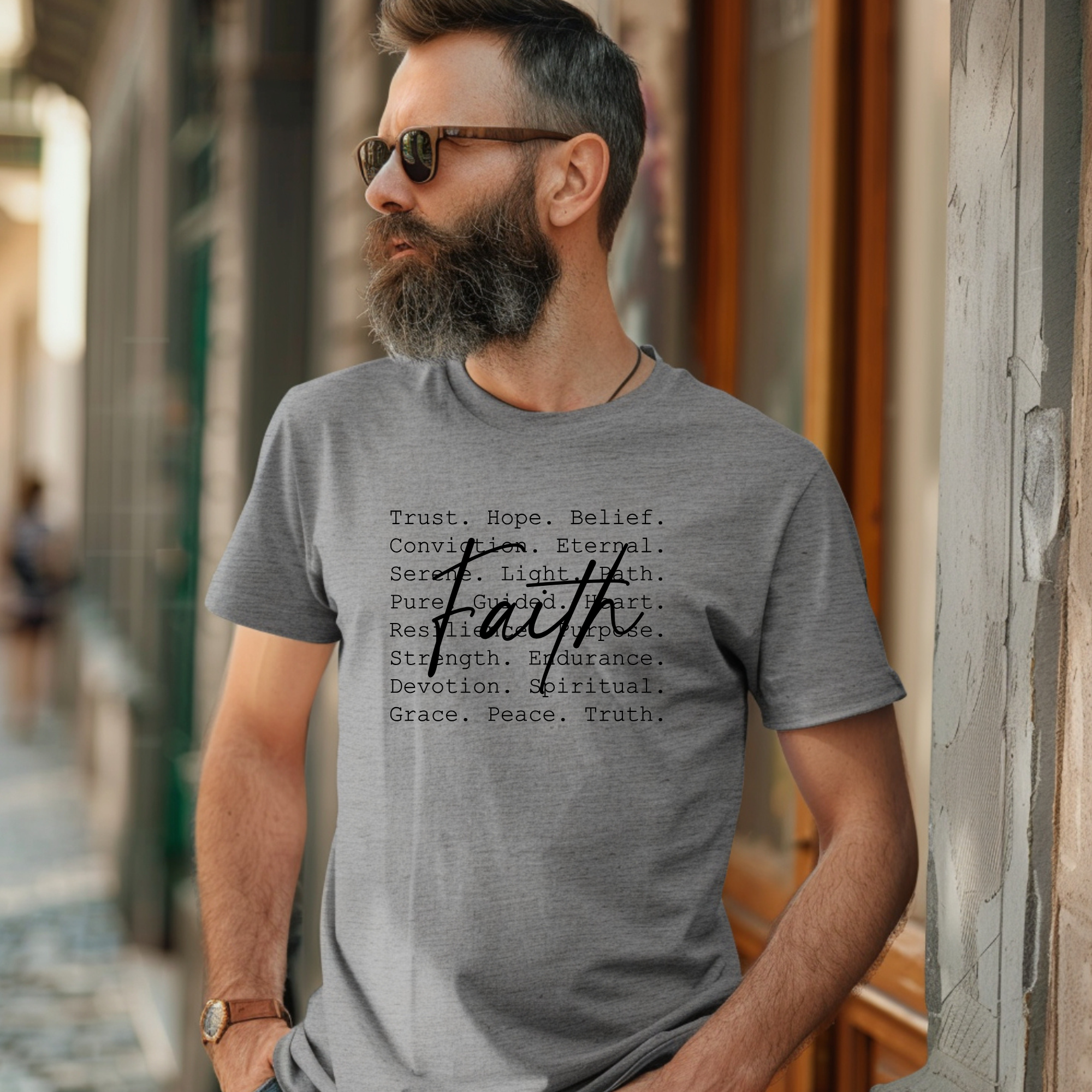 Words of Faith on Athletic Grey Tee