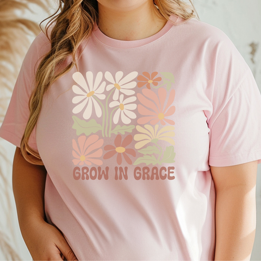 Grow in Grace on Pink Heather Tee