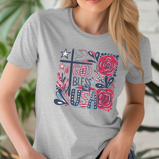 God Bless America on Athletic Heather Grey Tee