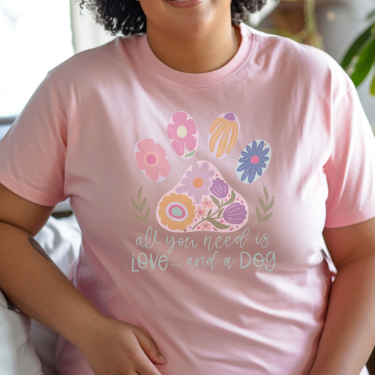 Floral Dog Paw on Pink Heather Tee
