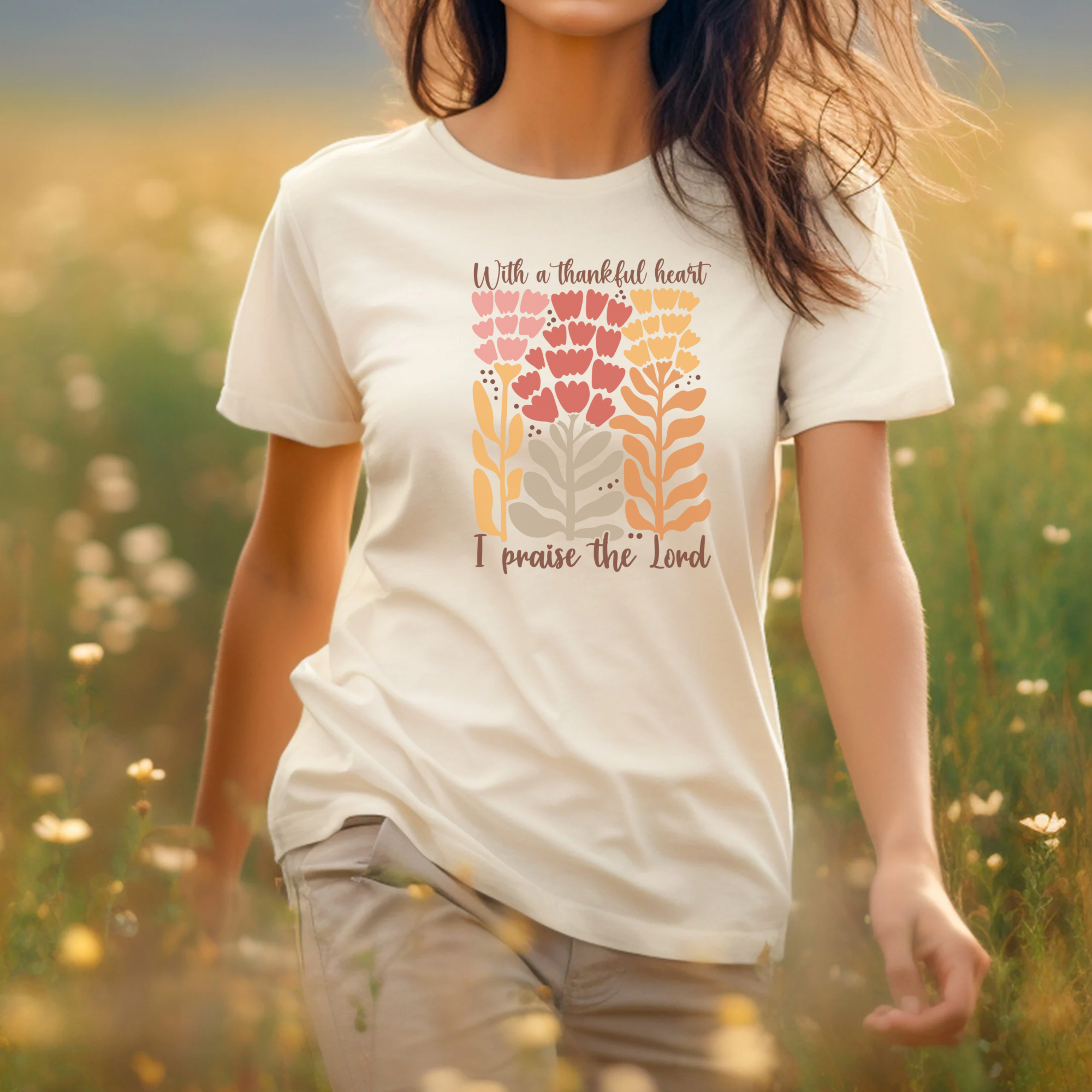 Thankful Heart on Oatmeal Heather Tee