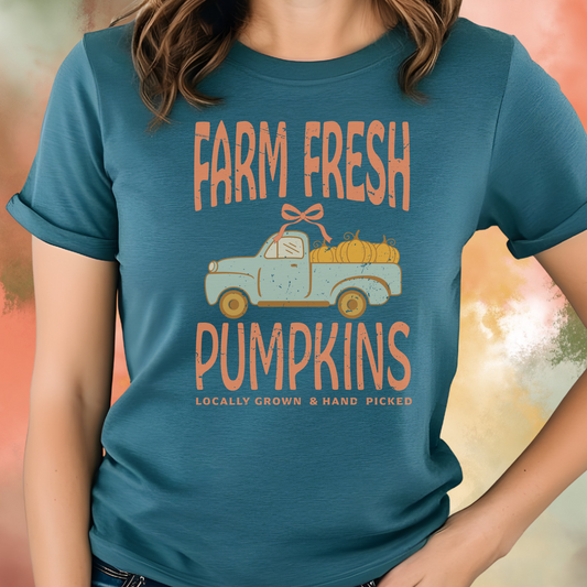 Farm Fresh Pumpkins on Deep Teal Heather Tee