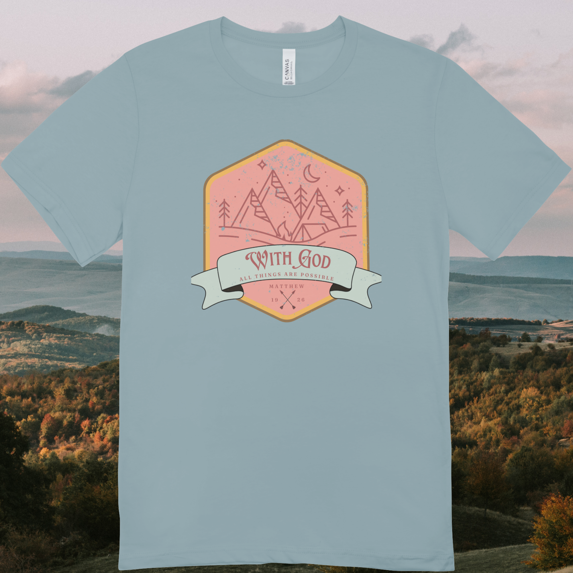 Matthew 19:26 on Blue Lagoon Heather Tee