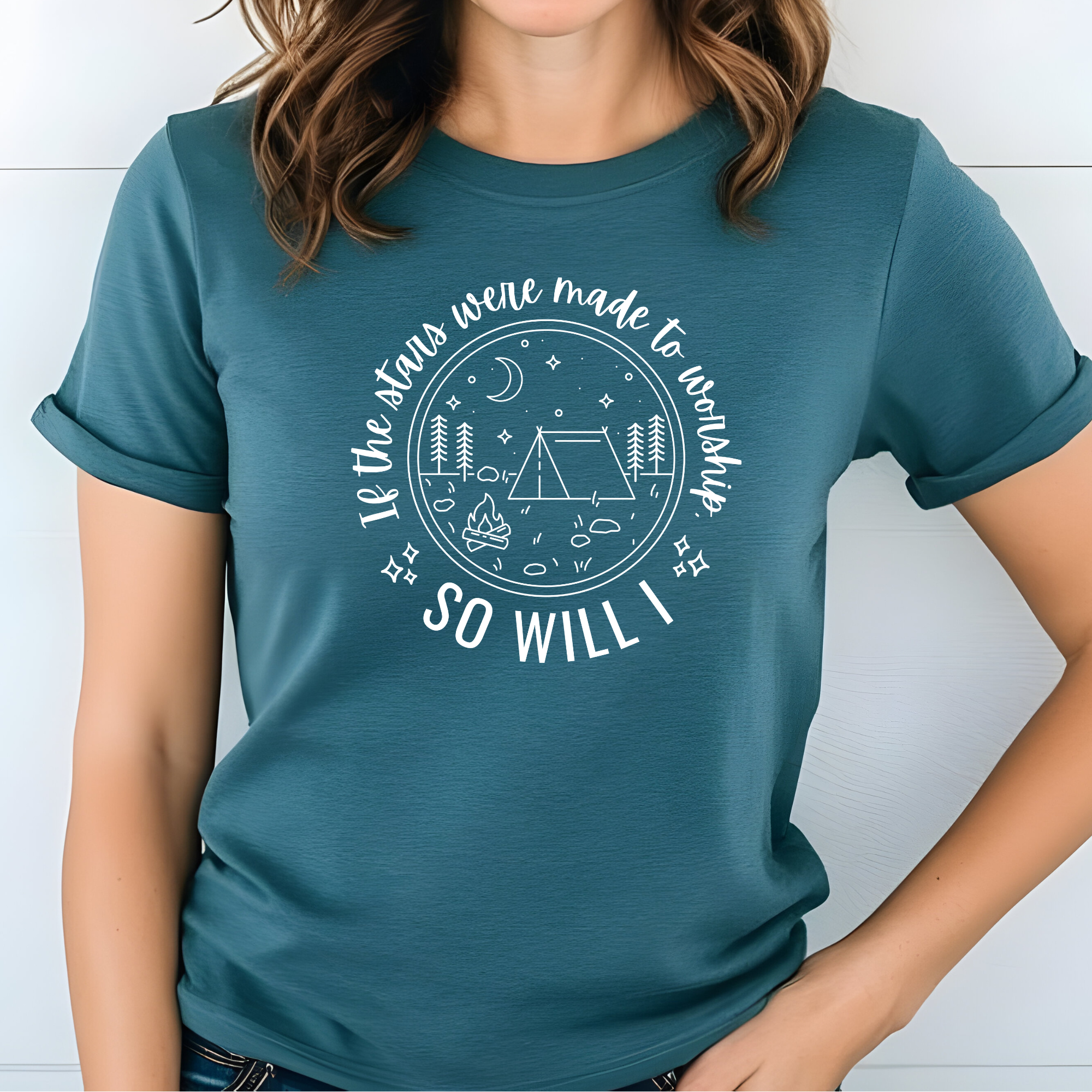 If the Stars Were Made to Worship on Deep Teal Heather Tee