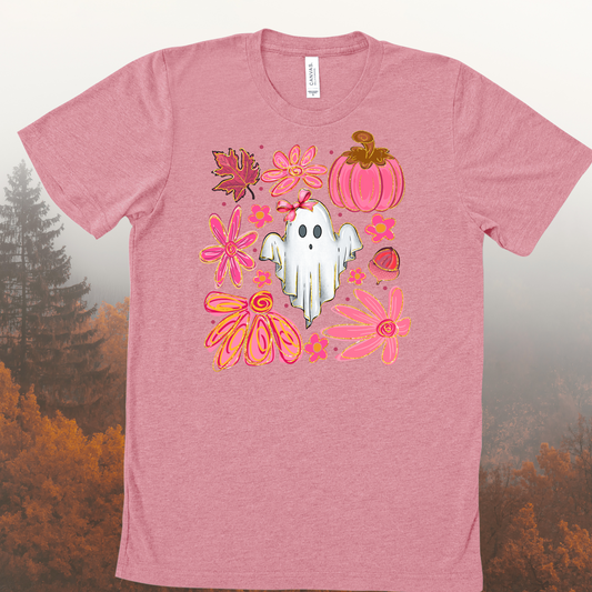 Cute Ghost on Mauve Heather Tee