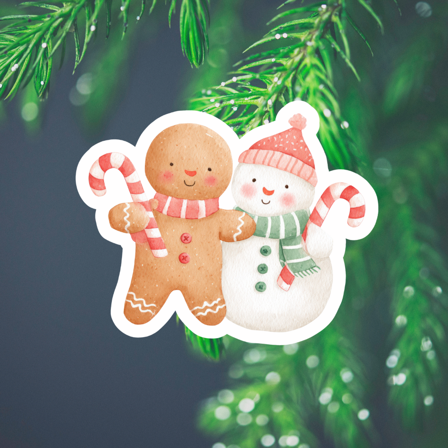 Gingerbread and Snowman Waterproof Vinyl Sticker