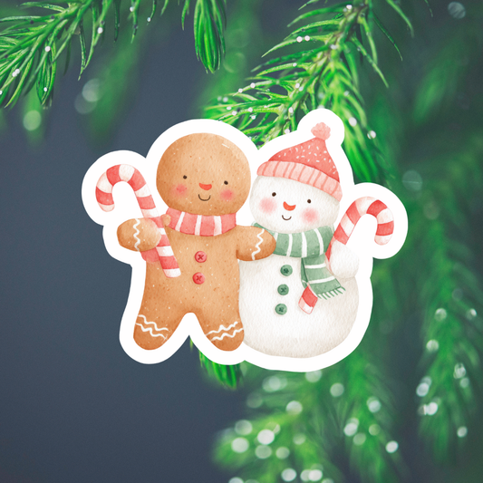 Gingerbread and Snowman Waterproof Vinyl Sticker