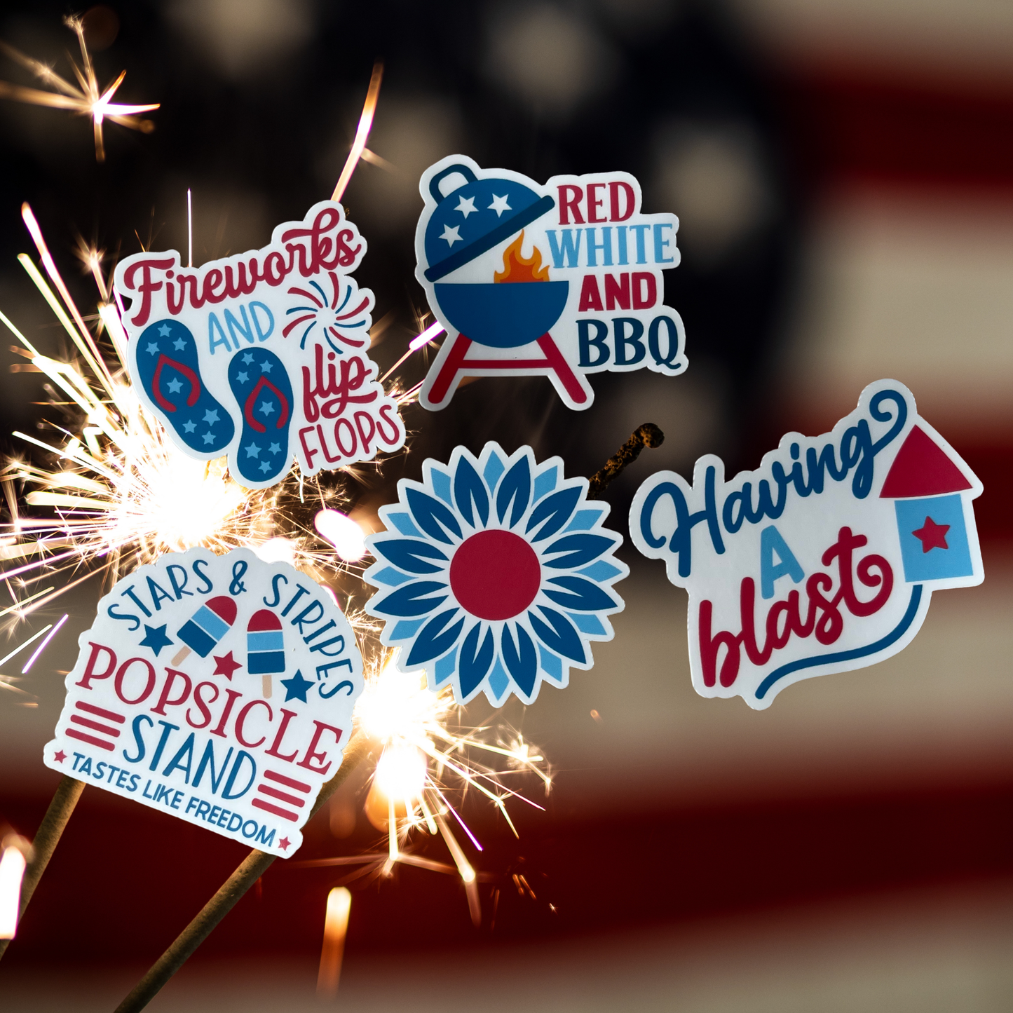 Patriotic Waterproof Vinyl Sticker Set of 5