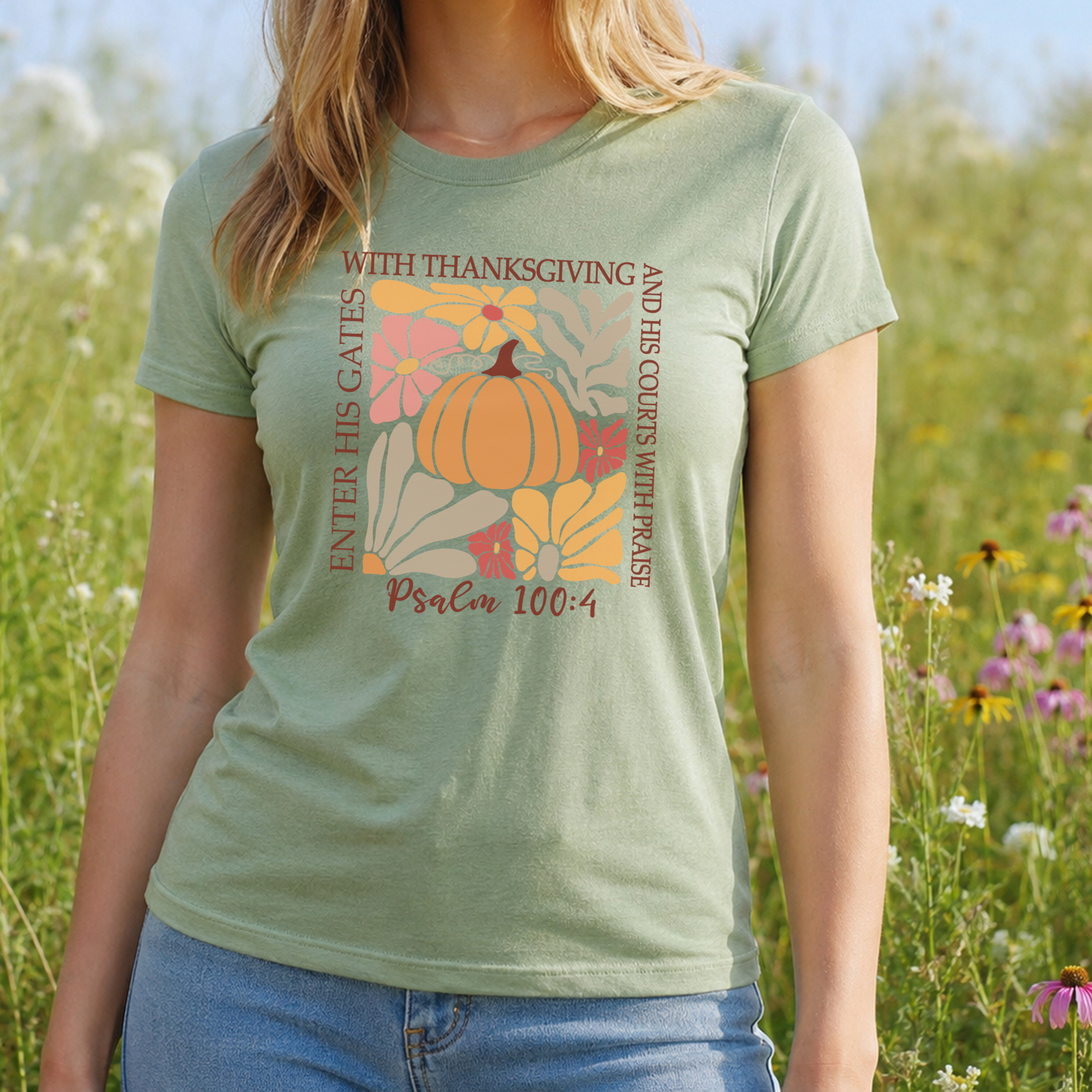 Psalm 100 on Sage Heather Tee