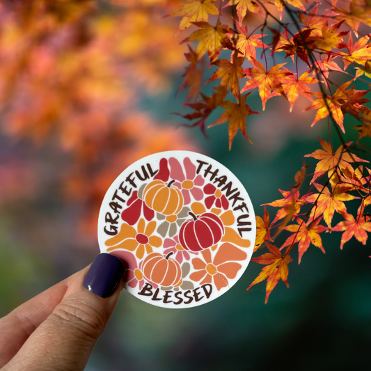 Grateful, Thankful, Blessed Waterproof Vinyl Sticker