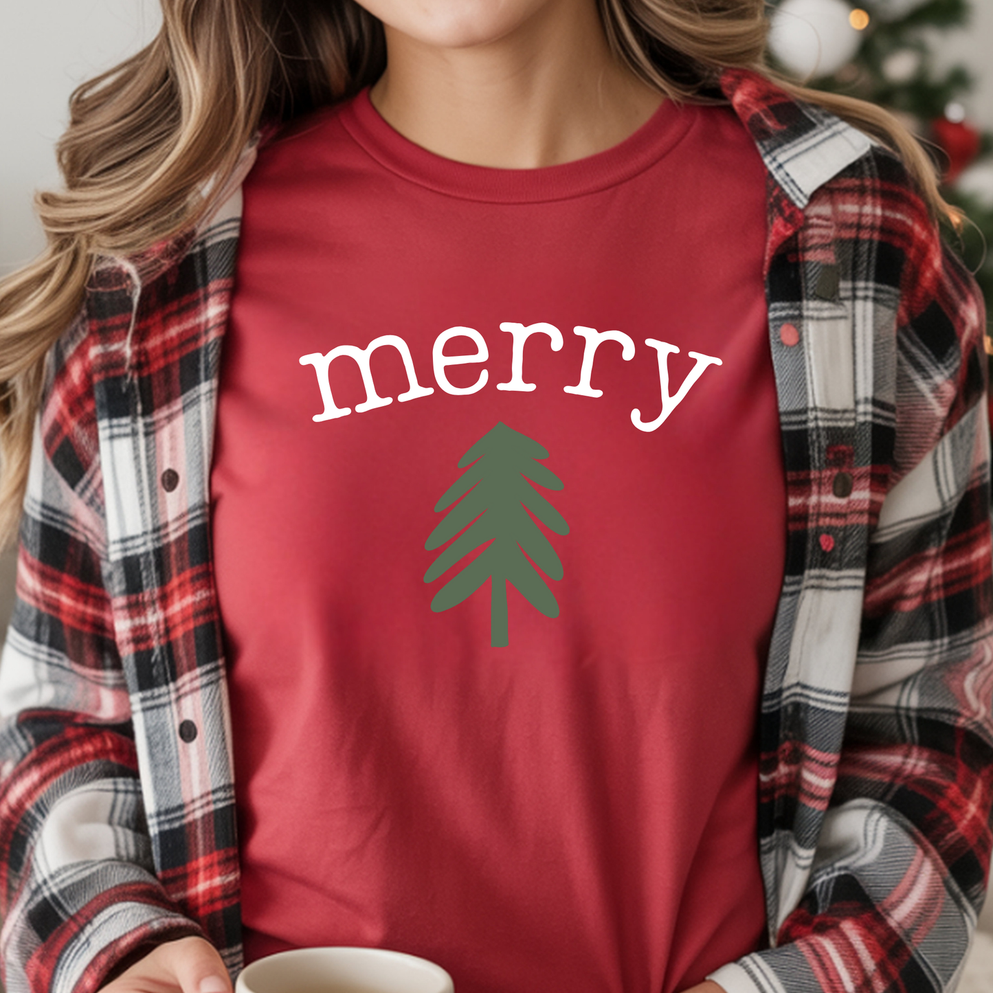 Merry Tree on Red Tee