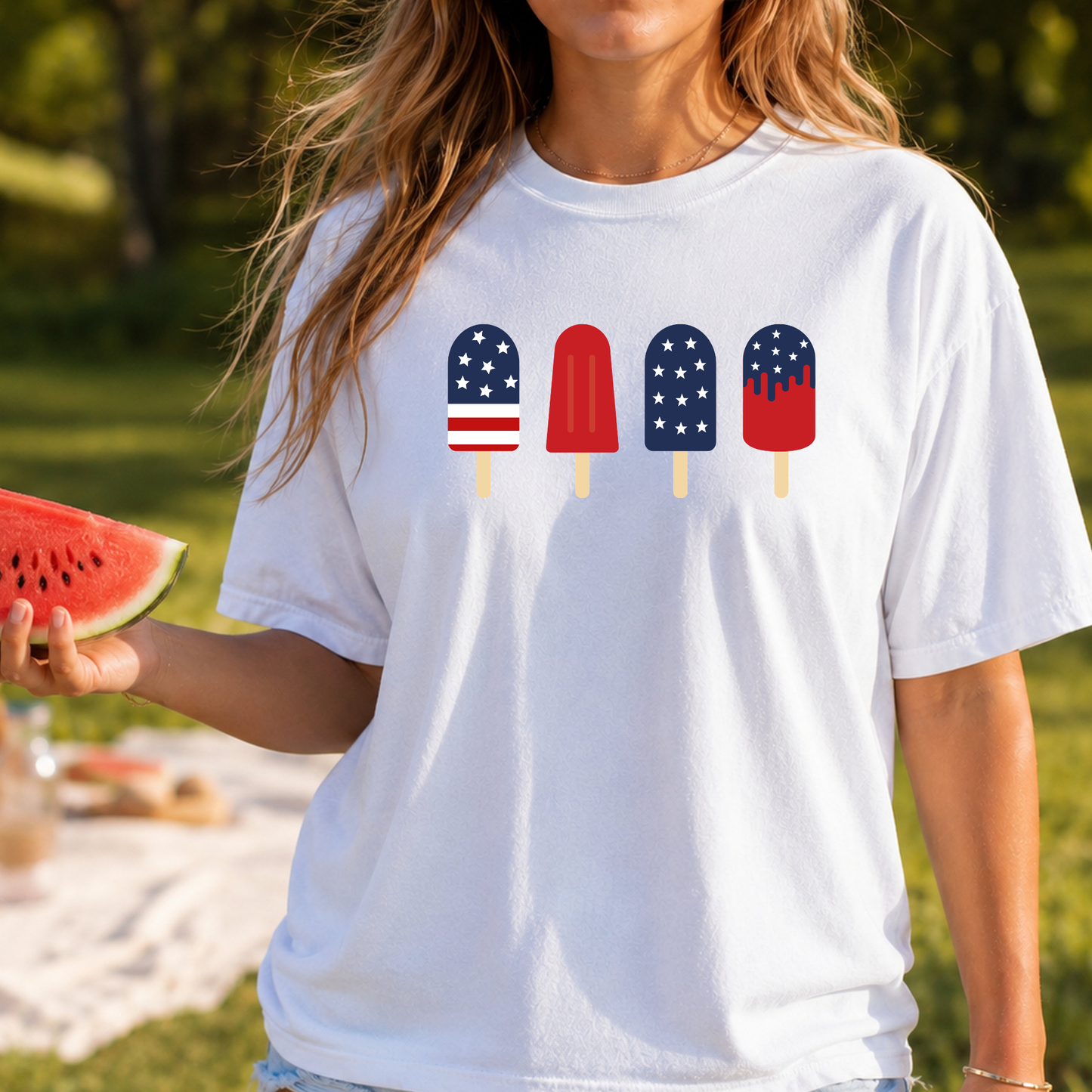 Patriotic Popsicle on White Tee