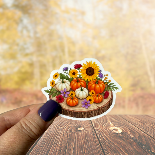 Pumpkins and Flowers Waterproof Vinyl Sticker